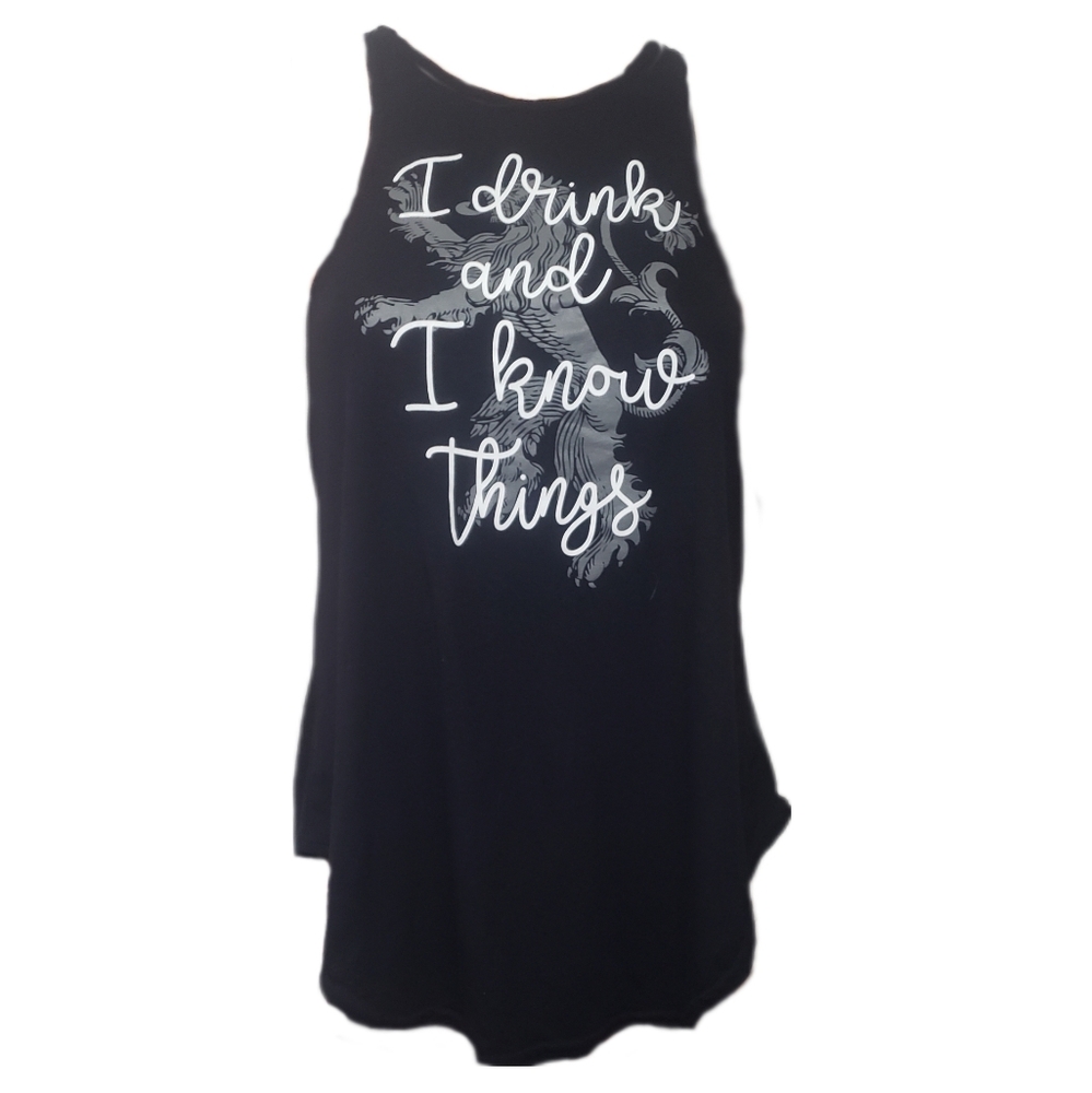 Black and White HBO Game of Thrones "I Drink and I Know Things" Tank Top…